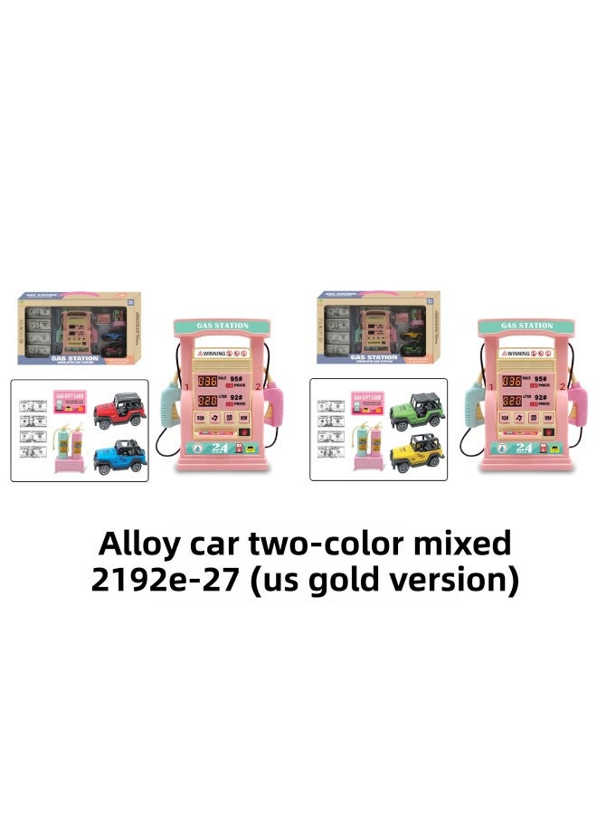 Children's Simulation Car Gas Station Toy Educational Credit Card Voice Prompt Intelligent Counting Refueling Play House Toy-Color:2 Alloy Cars + Pink Gas Station (English) - Image 1