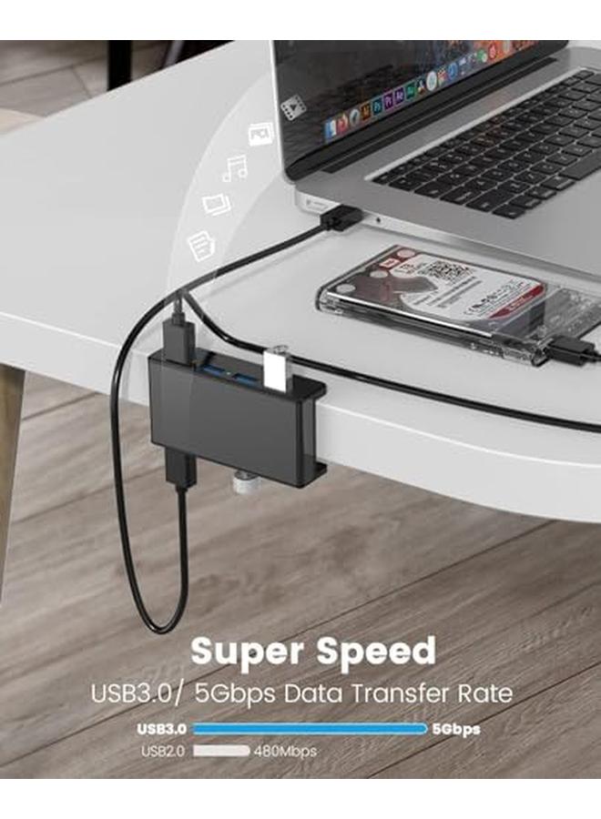 Excefore Usb 3.0 Hub Clamp Adapter Aluminum 4 Port Usb Splitter With Extra Power Supply Port And 4.92 Ft Data Cable Ultra Portable Usb Expander For Imac Laptop Pc - Image 4