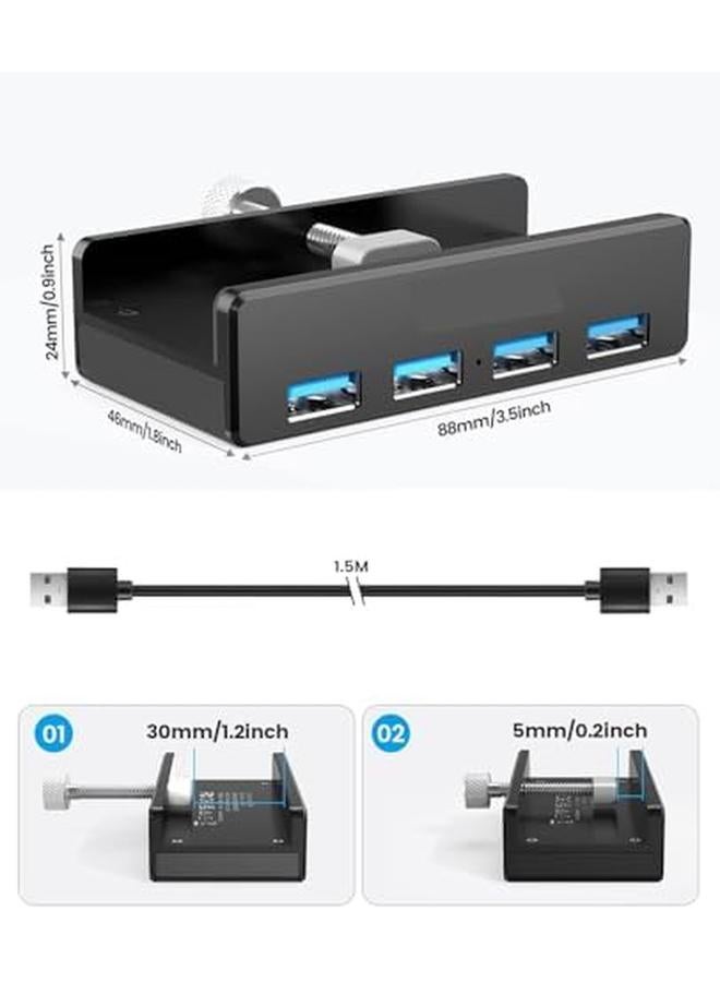 Excefore Usb 3.0 Hub Clamp Adapter Aluminum 4 Port Usb Splitter With Extra Power Supply Port And 4.92 Ft Data Cable Ultra Portable Usb Expander For Imac Laptop Pc - Image 2