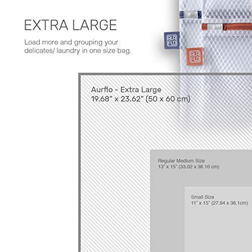 AURFLO Mesh Laundry Bags for Delicates – 2 XLarge Durable Net with Anti Rust Zipper, Hanging Loop-Garment Safe Wash Bags and Organizer for Washing Machine, Lingerie, Jacket, Bra, Shoes, Sweater, Travel. - Image 3