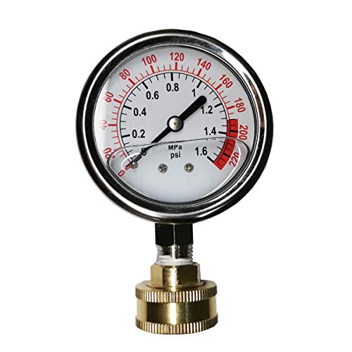 YZMSZ Stainless Steel 304 Liquid Filled Water Pressure Test Gauge,0-220psi, 2-1/2" Dial Display,Oil Gauge.Female 3/4" GHT Garden Hose Thread. - Image 1