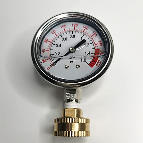 YZMSZ Stainless Steel 304 Liquid Filled Water Pressure Test Gauge,0-220psi, 2-1/2" Dial Display,Oil Gauge.Female 3/4" GHT Garden Hose Thread. - Image 5