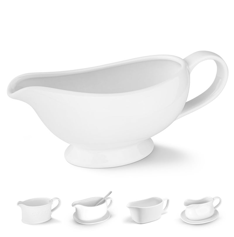 Kook Kook Ceramic Gravy Boat Serving Dispenser Porcelain Pitcher for Sauces Dressings and Creamer Large Handle Microwave and Dishwasher Safe 21 oz White 