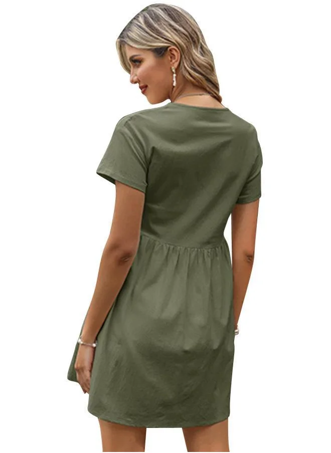 YUNIQEE Olive Solid Mini Dress