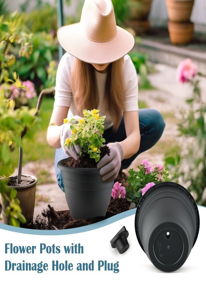 RooTrimmer أواني زراعة RooTrimmer مقاس 11 بوصة، عبوة من 3 أواني زراعة للنباتات الداخلية والخارجية، أواني زهور بلاستيكية دائرية، أواني زراعة كبيرة مزودة بفتحة تصريف وسدادة، أصفر، رمادي - Image 4