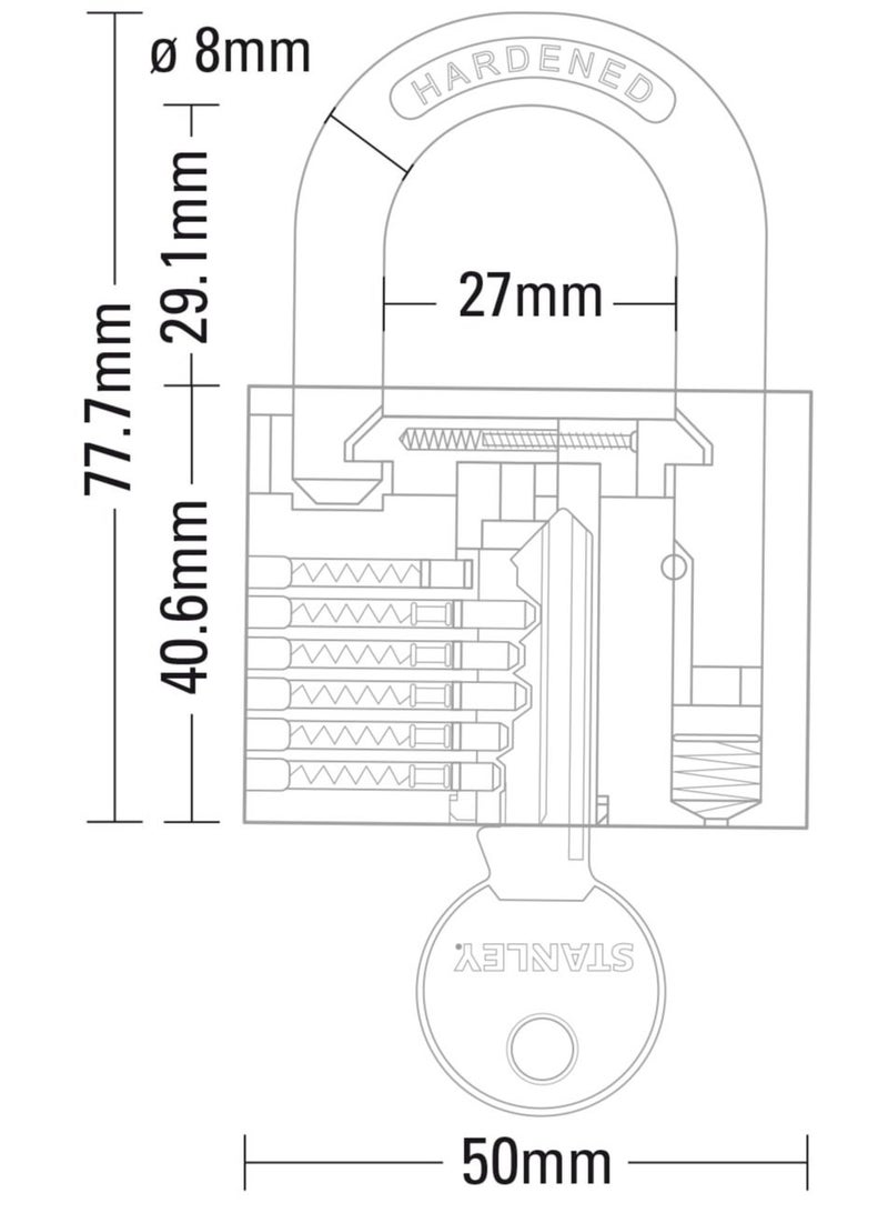 Stanley Padlock Brass 50mm Standard Shackle with 3 Keys - Image 2