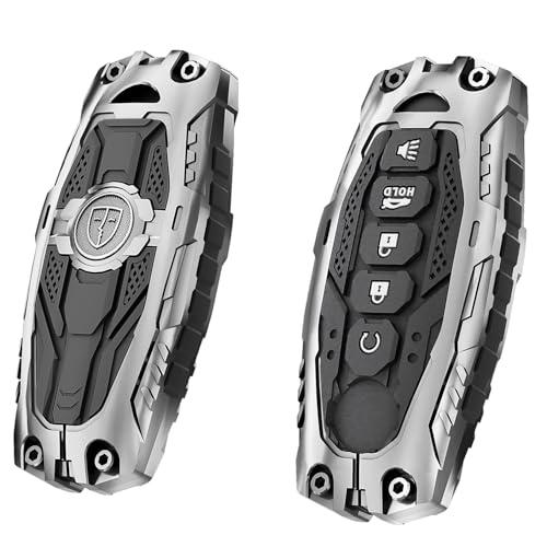 AYGUCEKE Heavy Duty Key Fob Cover for Nissan Altima Armada Maxima Murano Pathfinder Rogue Titan Armada Versa Sentra Zinc Alloy Keyless Entry Key Fob Case Protector with Keychain 5 Buttons (Silver) - Image 3