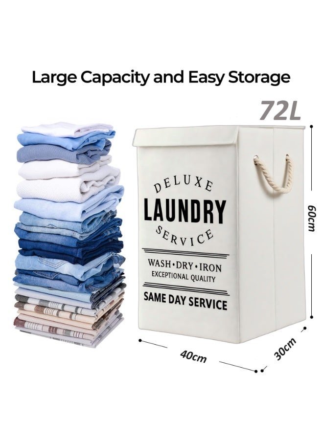 72L Laundry Basket with Lid,White Large Collapsible Laundry Hamper with Handles,Dirty Clothes Hamper for Dirty Clothes,Bedroom,Bathroom,Laundry Room,Dorm, College,Home Storage - Image 3