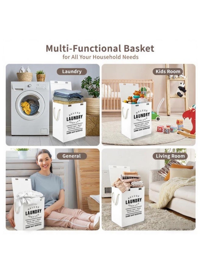 72L Laundry Basket with Lid,White Large Collapsible Laundry Hamper with Handles,Dirty Clothes Hamper for Dirty Clothes,Bedroom,Bathroom,Laundry Room,Dorm, College,Home Storage - Image 4
