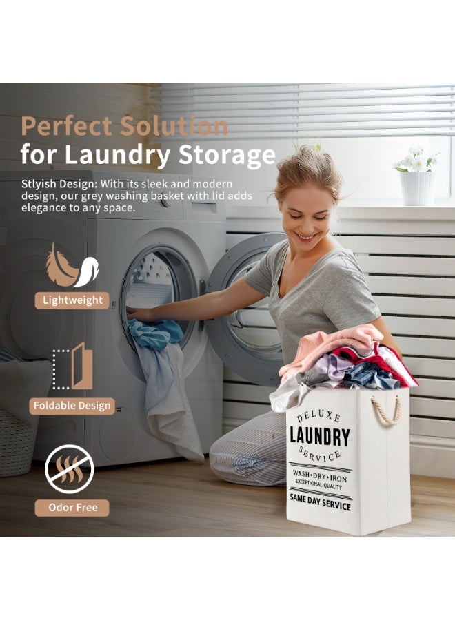 72L Laundry Basket with Lid,White Large Collapsible Laundry Hamper with Handles,Dirty Clothes Hamper for Dirty Clothes,Bedroom,Bathroom,Laundry Room,Dorm, College,Home Storage - Image 2