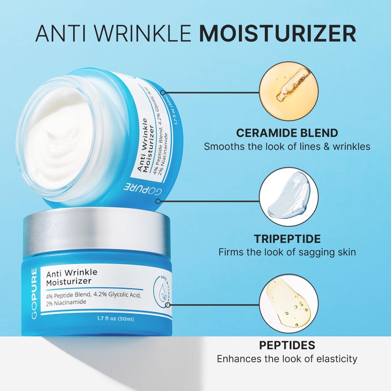 goPure Glyco-Peptide Anti Wrinkle Face Cream - Hyaluronic Acid Moisturizer for Face with Glycolic Acid, Peptides, and Vitamin E - Hydrating Facial Moisturizer with Anti-Aging Formula - 1.7 fl oz - Image 4