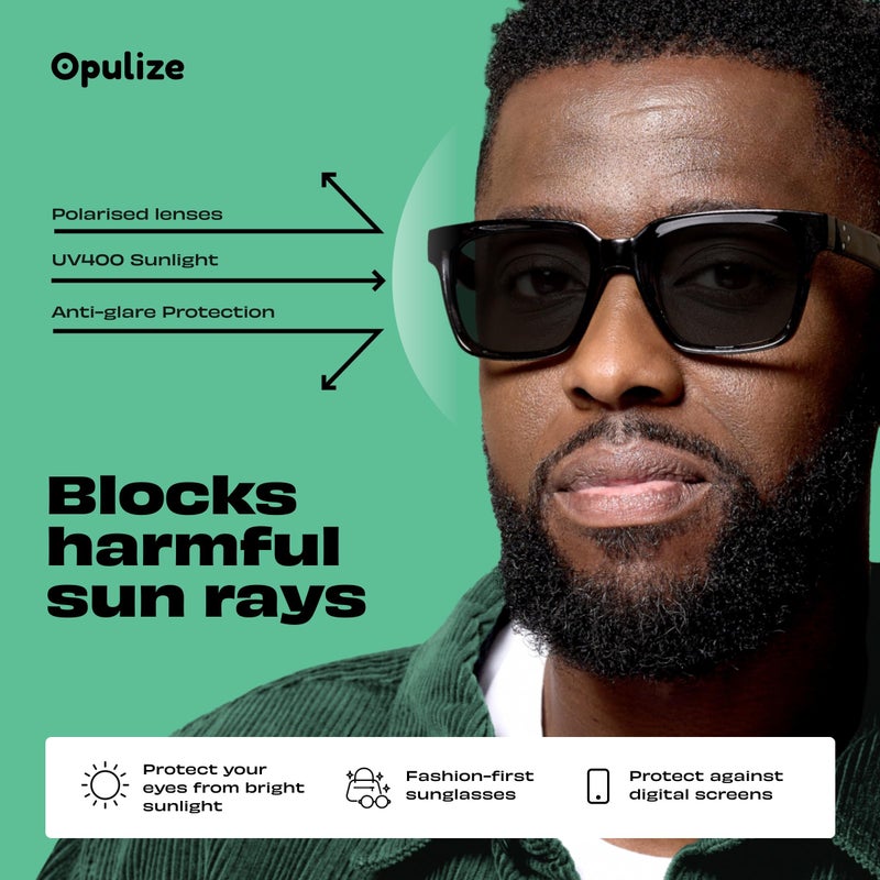 OPULIZE نظارات شمسية ERA للنساء والرجال، إطار مستطيل كبير مع مفصلات زنبركية، عدسات قطبية سوداء/خضراء مع حماية UV400، مضادة للانعكاس ومضادة للتوهج، سوداء/شفافة (عبوة من 2) - Image 5