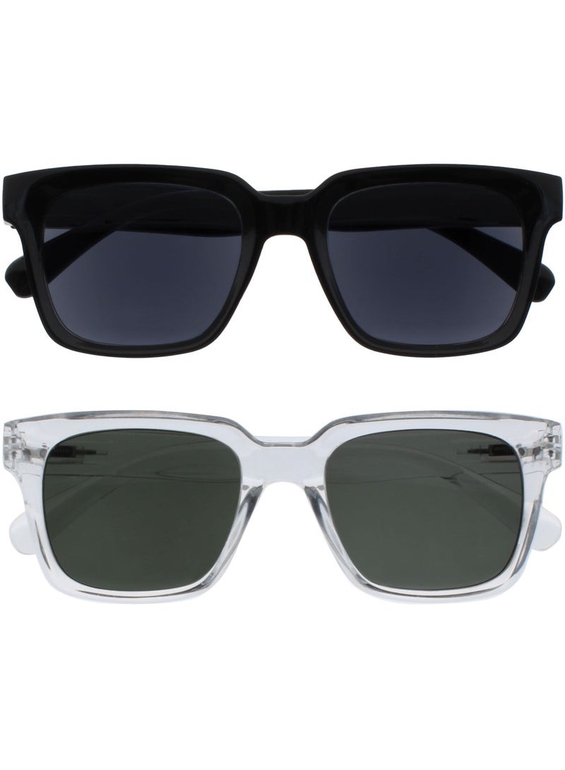 OPULIZE نظارات شمسية ERA للنساء والرجال، إطار مستطيل كبير مع مفصلات زنبركية، عدسات قطبية سوداء/خضراء مع حماية UV400، مضادة للانعكاس ومضادة للتوهج، سوداء/شفافة (عبوة من 2) - Image 1