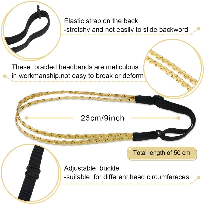 Jutom 6 Pcs Boho Braided Elastic Headbands for Women No Slip Stretchy Headbands for Women Strand Plaited Hair Band Hippie Hair Accessory Gift - Image 3
