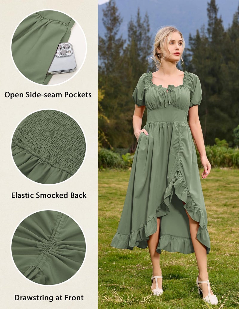 Scarlet Darkness Medieval Renaissance Sage Green Dress for Women Fairy Corset Dress wtih Pockets Light Green L - Image 5