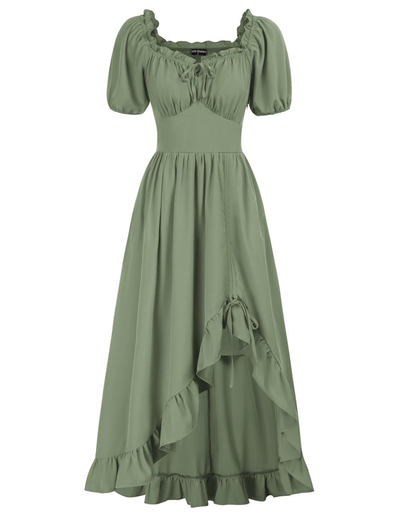 Scarlet Darkness Medieval Renaissance Sage Green Dress for Women Fairy Corset Dress wtih Pockets Light Green L - Image 1