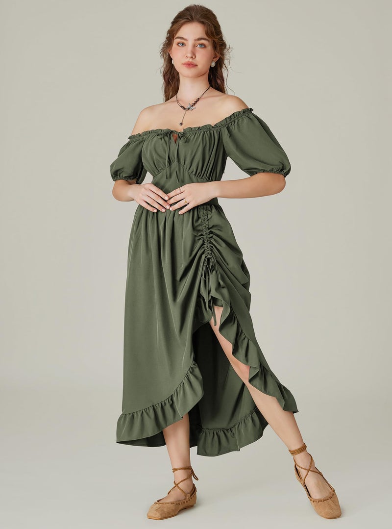 Scarlet Darkness Medieval Renaissance Sage Green Dress for Women Fairy Corset Dress wtih Pockets Light Green L - Image 2
