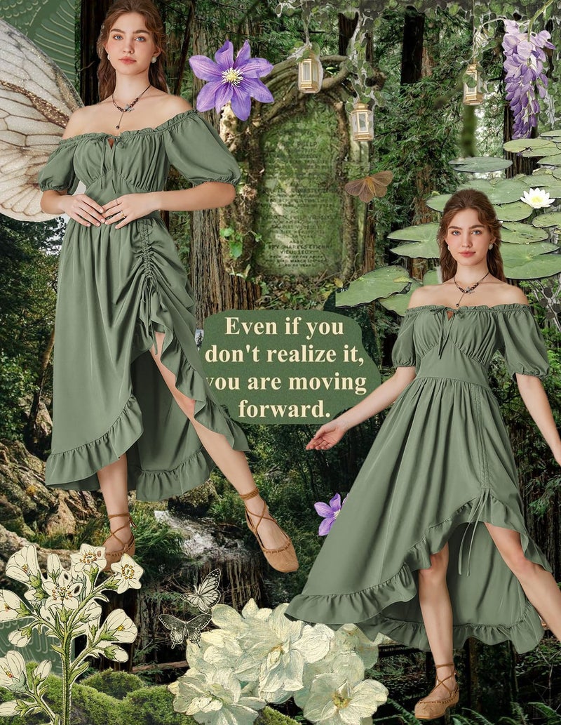Scarlet Darkness Medieval Renaissance Sage Green Dress for Women Fairy Corset Dress wtih Pockets Light Green L - Image 3