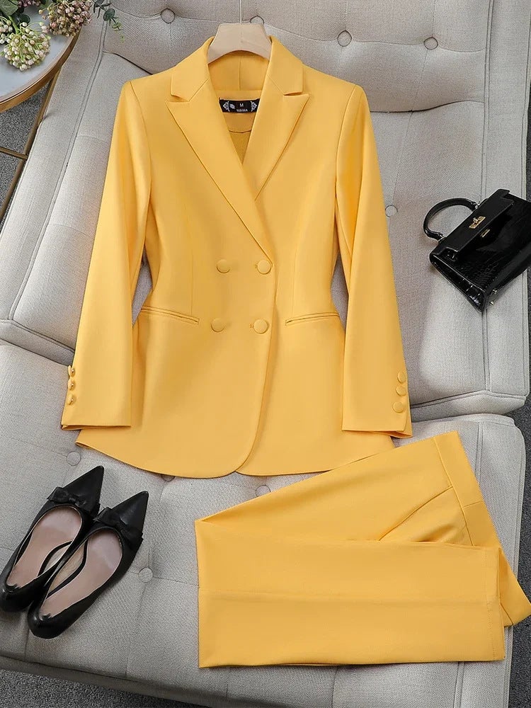 Supply Women'S Formal Pants Suit Set Women'S Blue Pink Yellow Business Workwear 2-Piece Suit - Image 2