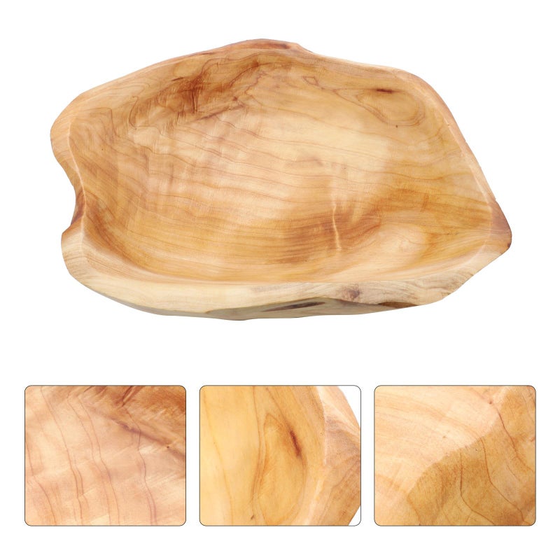 Hand Carved Solid Wood Fruit Bowl 29cm Diameter Multipurpose Kitchen Serving Tray - Image 4