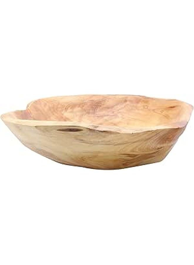 Hand Carved Solid Wood Fruit Bowl 29cm Diameter Multipurpose Kitchen Serving Tray - Image 1
