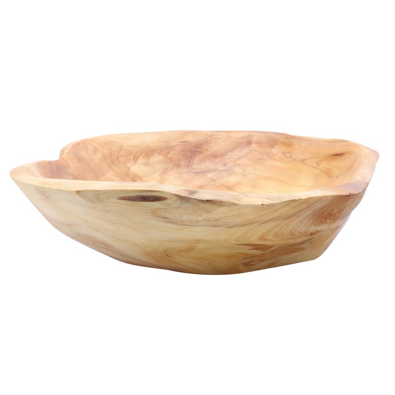 Hand Carved Solid Wood Fruit Bowl 29cm Diameter Multipurpose Kitchen Serving Tray - Image 2