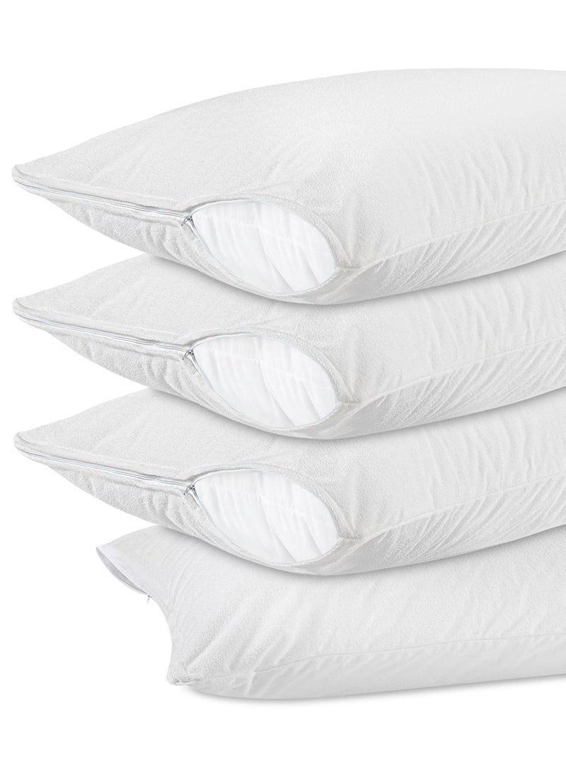 Utopia Bedding Utopia Bedding Waterproof Pillow Protectors with Zipper Queen Size (4 Pack)  Terry Pillow Covers  - Image 1