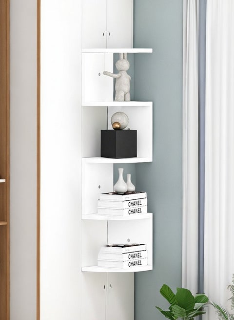 رف زاوية جداري من 5 طبقات مصنوع من الخشب لعرض وتخزين الأشياء في المنزل أو المكتب كزينة