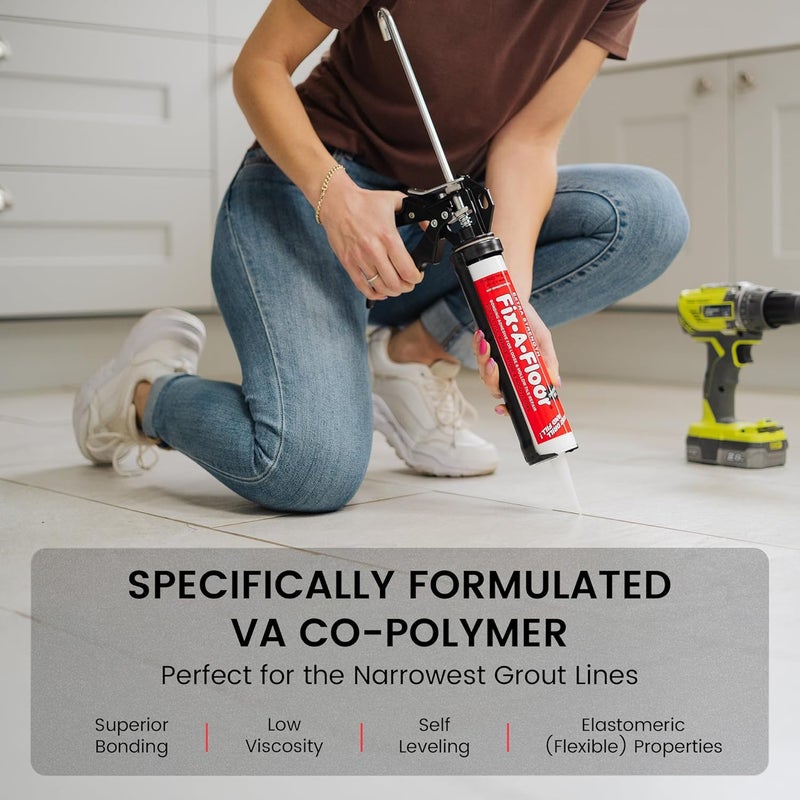 Fix-A-Floor The Original Loose Tile Repair Adhesive - Tile, Porcelain, Ceramic, Marble, Stone & Wood. Custom Tip for All Grout Sizes – 10.1 oz. *for Best Results Use The Proven Power of a Caulk Gun* - Image 4