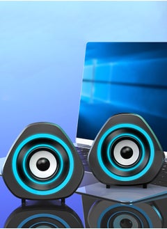 LOOPITYS USB Computer Speakers,USB-Powered  PC Gaming Speakers for Desktop Computer Laptop and Mobile Phone USB 3.5mm Aux Input BLUE Lights Black  - Image 3
