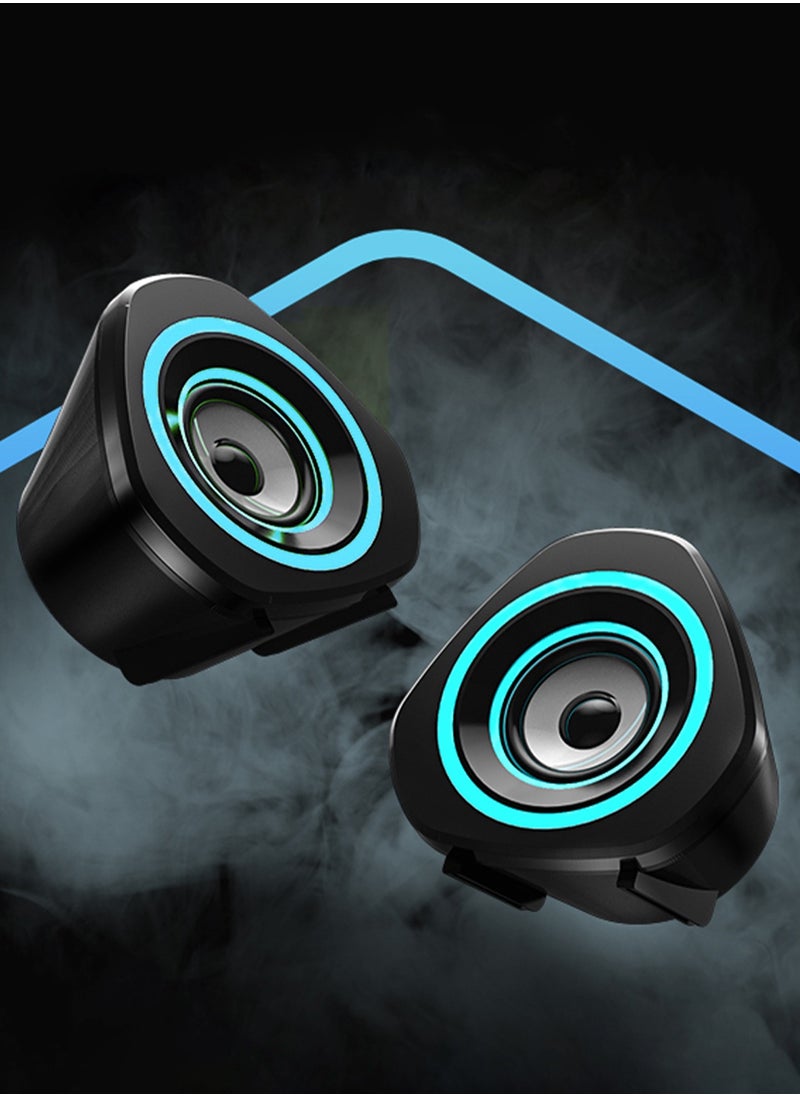 LOOPITYS - USB Computer Speakers,USB-Powered  PC Gaming Speakers for Desktop Computer Laptop and Mobile Phone USB 3.5mm Aux Input BLUE Lights Black - Image 1