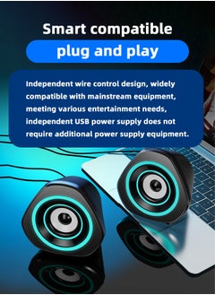 LOOPITYS USB Computer Speakers,USB-Powered  PC Gaming Speakers for Desktop Computer Laptop and Mobile Phone USB 3.5mm Aux Input BLUE Lights Black  - Image 5