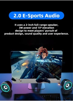 LOOPITYS USB Computer Speakers,USB-Powered  PC Gaming Speakers for Desktop Computer Laptop and Mobile Phone USB 3.5mm Aux Input BLUE Lights Black  - Image 2