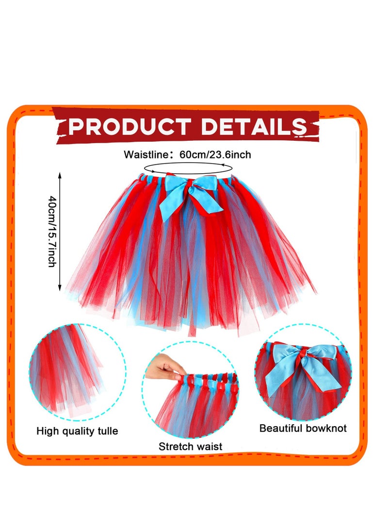 Generic - Dr. Seuss Picture Book Character Costumes, 5PCS Costumem Set Striped Knee Socks Tulle Tutu Skirt Blue Wig Wristbands for Halloween Party(Size: Skirt waistline 61cm, 35cm L; Socks 50cm L, 8cm W) - Image 1