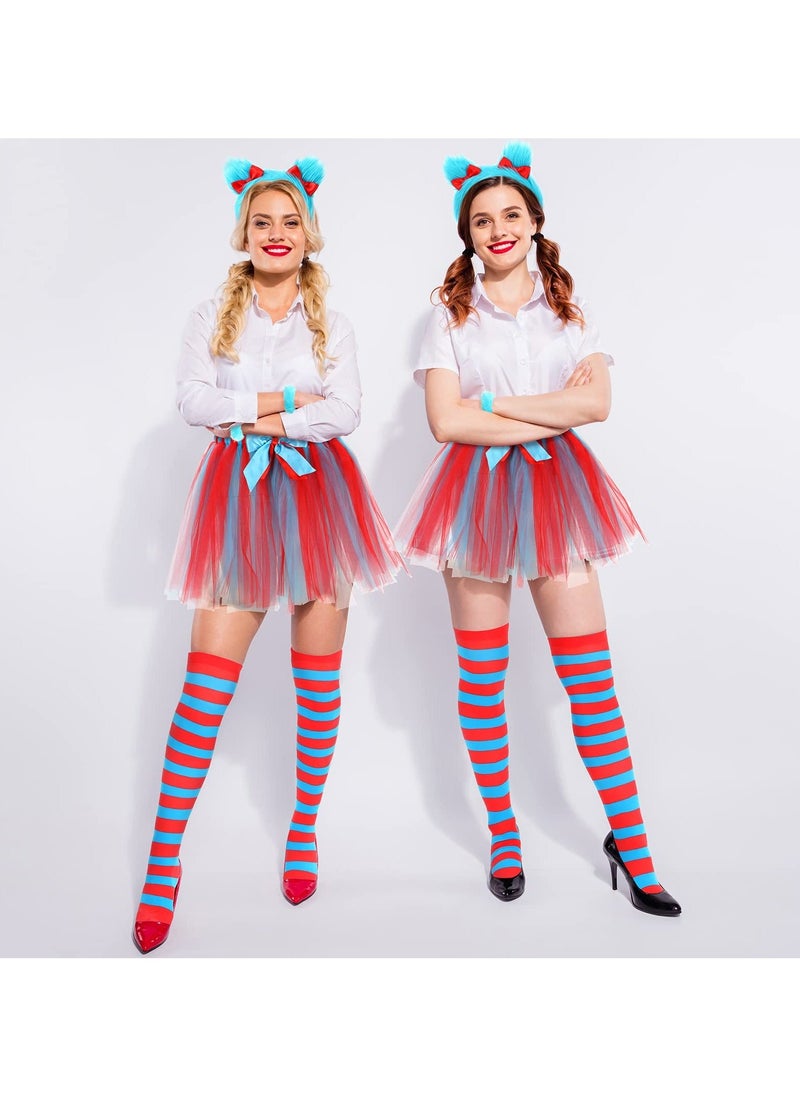 Generic - Dr. Seuss Picture Book Character Costumes, 5PCS Costumem Set Striped Knee Socks Tulle Tutu Skirt Blue Wig Wristbands for Halloween Party(Size: Skirt waistline 61cm, 35cm L; Socks 50cm L, 8cm W) - Image 1