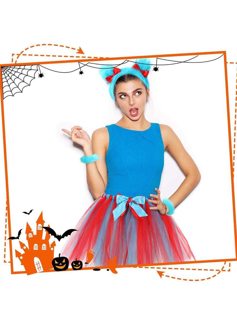 Generic - Dr. Seuss Picture Book Character Costumes, 5PCS Costumem Set Striped Knee Socks Tulle Tutu Skirt Blue Wig Wristbands for Halloween Party(Size: Skirt waistline 61cm, 35cm L; Socks 50cm L, 8cm W) - Image 1