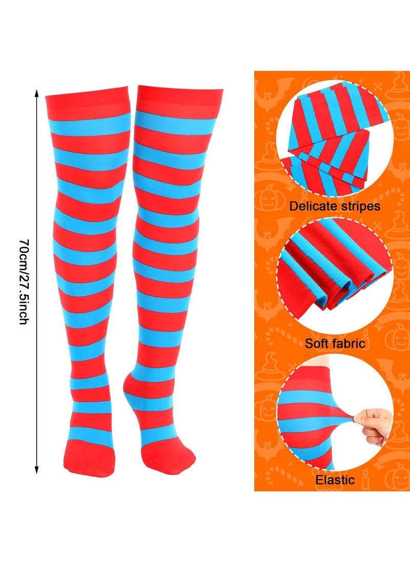 Generic - Dr. Seuss Picture Book Character Costumes, 5PCS Costumem Set Striped Knee Socks Tulle Tutu Skirt Blue Wig Wristbands for Halloween Party(Size: Skirt waistline 61cm, 35cm L; Socks 50cm L, 8cm W) - Image 1