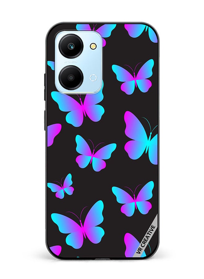 VR CREATIVE Protective Case Cover For Honor Play7T Neon Butterflies Seamless Pattern Design Multicolour - Image 1