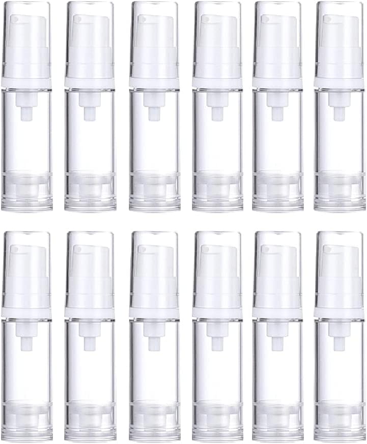 Wresty 12 Pcs Vacuum Lotion Bottles Plastic Empty Airless Pump Bottles Travel DIY Cosmetic Cream Pump Bottles Makeup Foundation Toiletries Liquid Vacuum Container (5ml)