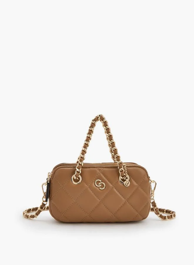 Quilted Suede Crossbody Bag With Chain Strap
