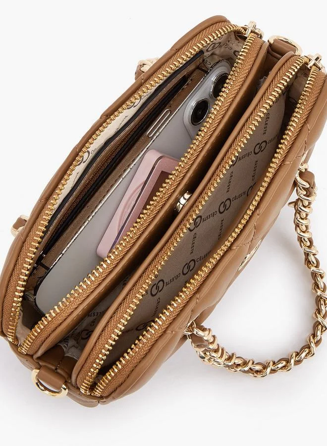 Celeste BROWN Quilted Suede Crossbody Bag With Chain Strap for Women | Best Price UAE