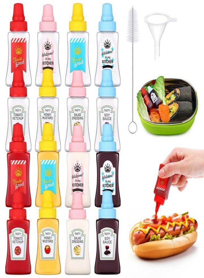 Hoemwarm 16 pcs Mini Ketchup Bottles,25ML Condiment Squeeze Bottles Empty Plastic Sauce Container for Kids Lunchbox Portable Refillable Honey Sauce Salad Dressing Dispensers Jars - Image 1