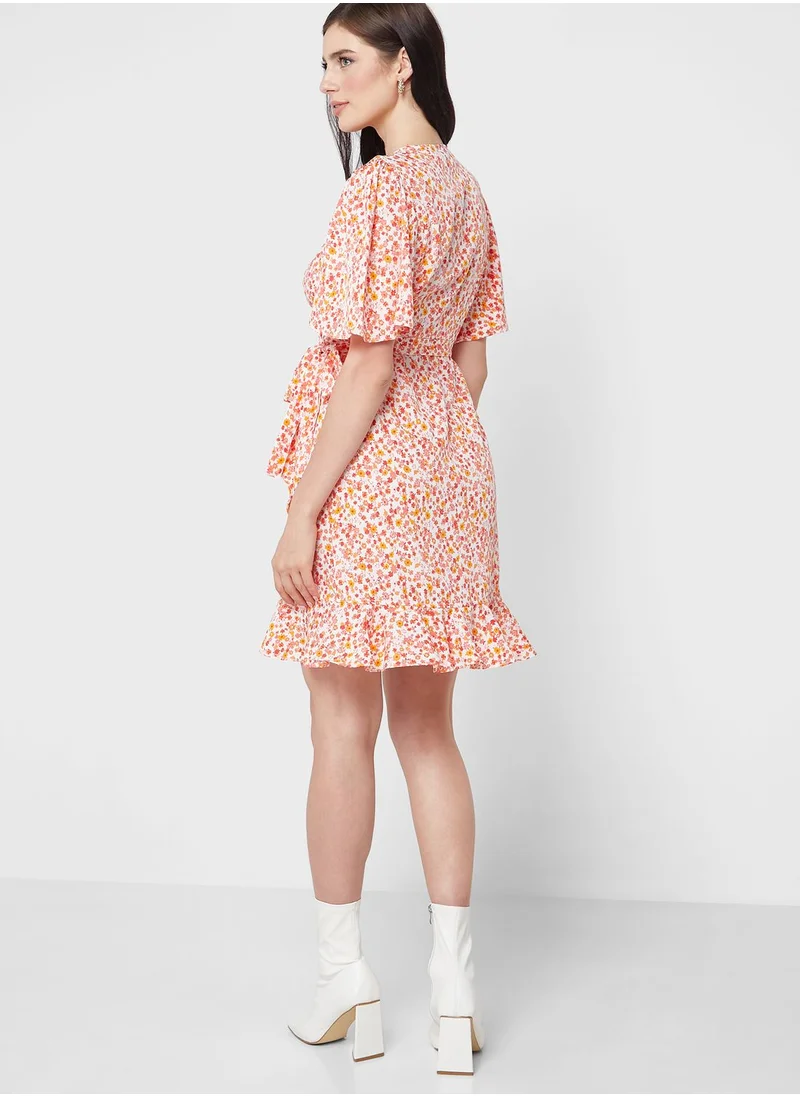 VERO MODA Floral Printed Ruffle Detail Wrap Dress