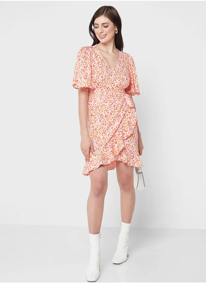 VERO MODA Floral Printed Ruffle Detail Wrap Dress