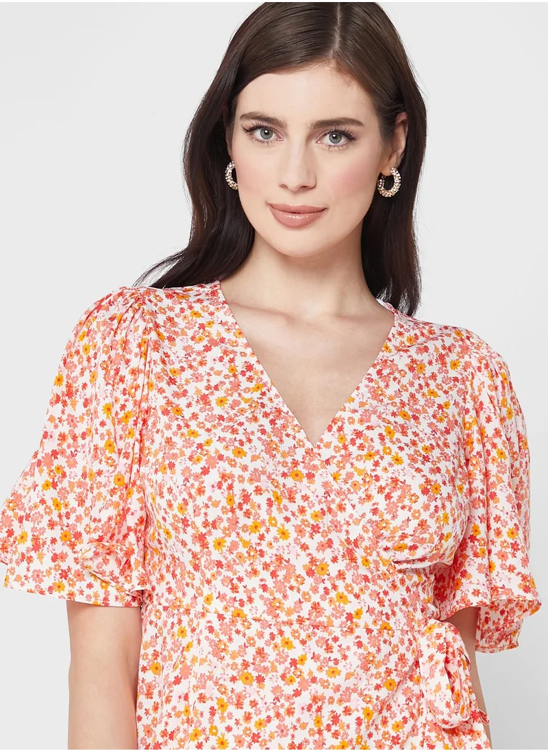 VERO MODA Floral Printed Ruffle Detail Wrap Dress