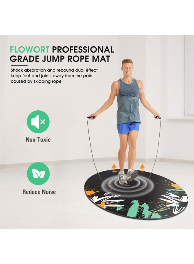 Flowort Jump Rope Mat Large Rubber Exercise Mat Indoor Outdoor Shock Absorbing Mat Non-Slip Oval Design for Floor & Rope Protection, Workout Mats for Home Gym Flooring(Green) - Image 2