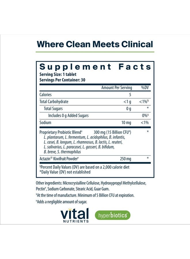 Hyperbiotics Vital Nutrients Pro-15 Advanced Probiotics for Women and Men | 15 Strains + Kiwifruit | Clinically Studied Daily Probiotics for Digestive Health, Gas, & Bloating | 30 Vegan Tablets - Image 1