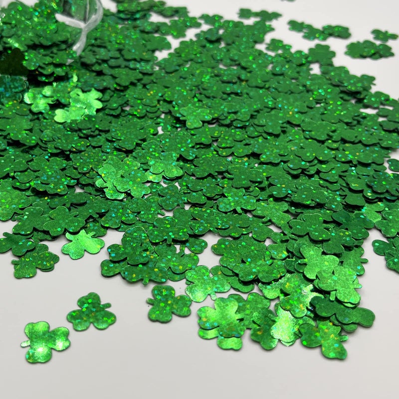 Comemela Thousands Pcs Green Confetti Glitter St. Patrick's Day Lucky Clover Shamrock Cutouts Glitter Irish Table Scatters for St. Patrick's Decorations (Shining Green) - Image 3
