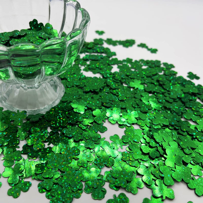 Comemela Thousands Pcs Green Confetti Glitter St. Patrick's Day Lucky Clover Shamrock Cutouts Glitter Irish Table Scatters for St. Patrick's Decorations (Shining Green) - Image 1