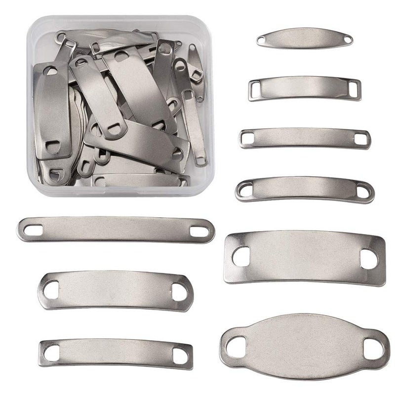 KISSITTY 45pcs/Box Stainless Steel Blank Stamping Tag Links for Laser Engraving 25~49mm Mixed Rectangle Metal Tag Charms Pendants with Two Holes - Image 1